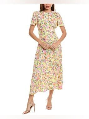 AFRM Pastel Floral Midi Dress in Yellow and Pink